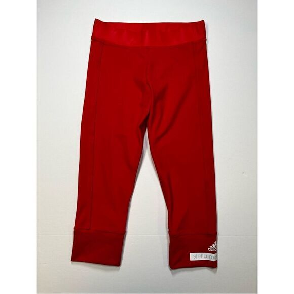Adidas x Stella McCartney Red Crop Leggings Logos Climalite Size Extra Small EUC - Picture 2 of 11